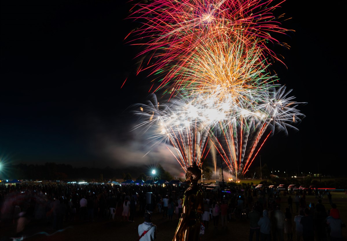 Fireworks display at night